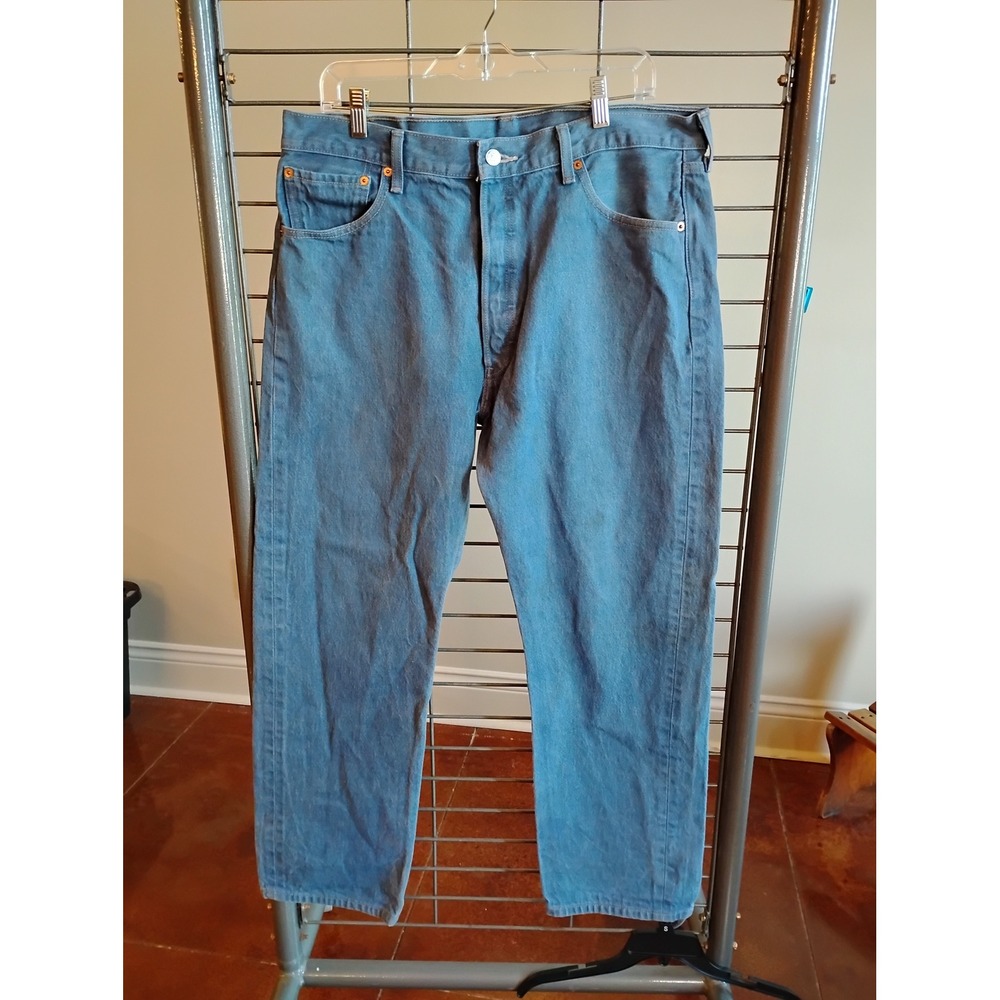 Levis 501 Original Fit Mens Blue Straight Leg Button Fly Denim Jeans 38x29